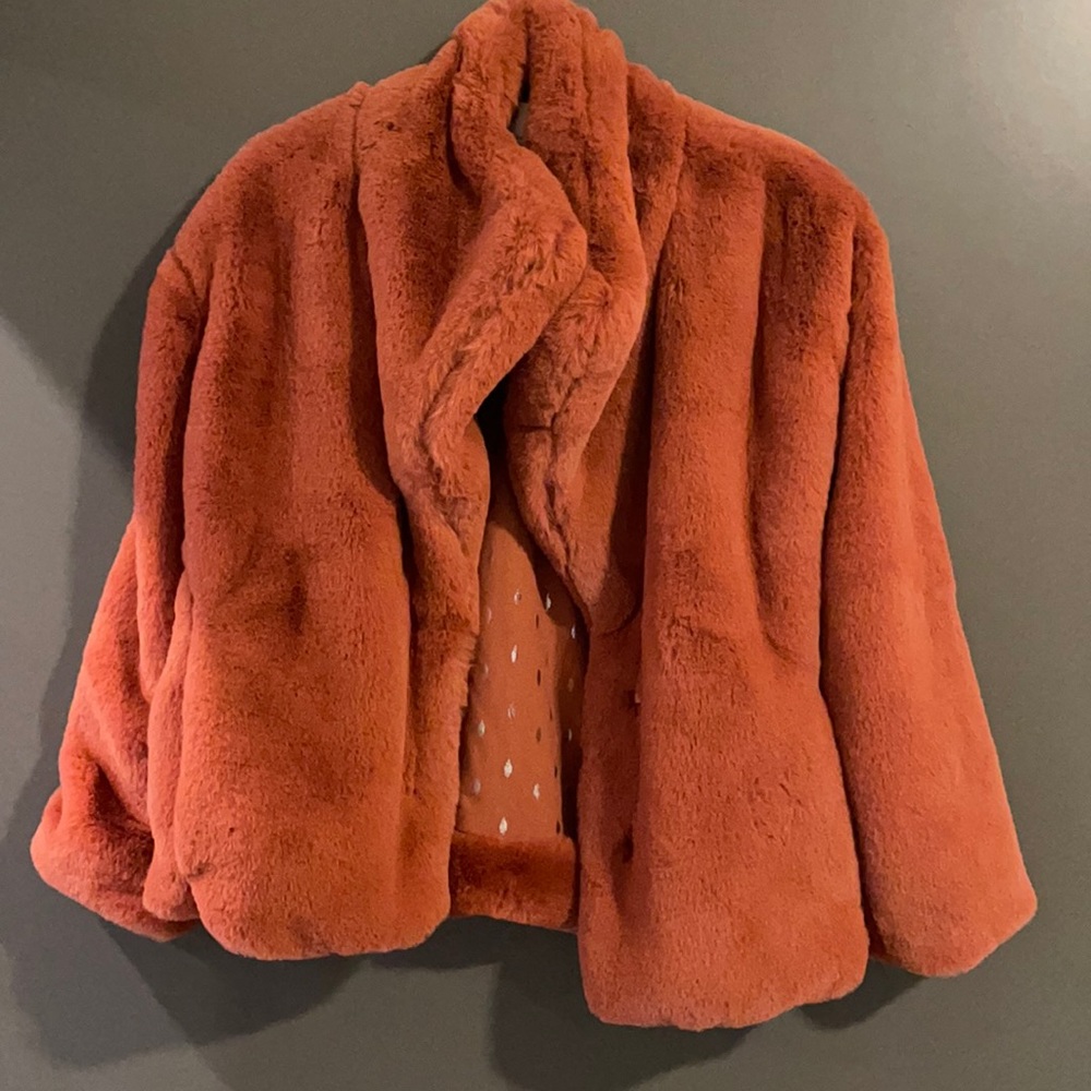 ANTHROPOLOGIE faux mink jacket (orange copper) SO SOFT AND CHIC